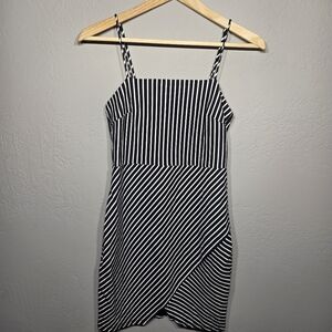 Lulu's Asymmetrical Black and White Midi Pencil Skirt